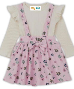 Παιδικό Σετ 2 Τεμαχίων, Μπλούζα και Φόρεμα Σαλοπέτα με Λουλουδάτο Σχέδιο - Ροζ (112202)