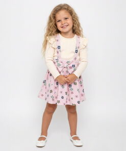Παιδικό Σετ 2 Τεμαχίων, Μπλούζα και Φόρεμα Σαλοπέτα με Λουλουδάτο Σχέδιο - Ροζ (112202)