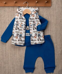 Παιδικό Σετ 3 Τεμαχίων, Μπλούζα, Αμάνικο Μπουφάν και Παντελόνι με Ήρωες Κινουμένων Σχεδίων - Μπλε (ΜΙΚ-112703)