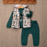 Παιδικό Σετ 3 Τεμαχίων, Μπλούζα, Αμάνικο Μπουφάν και Παντελόνι με Ήρωες Κινουμένων Σχεδίων - Πράσινο (ΜΙΚ-112709)