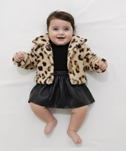 Παιδικό Σετ Animal Print Μεσάτο Γουνάκι, Μπλούζα και Δερματίνη Φούστα - Μαύρο (111738)