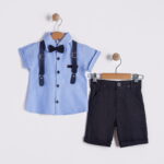 Παιδικό Σετ Κοντομάνικο Πουκάμισο με Αποσπώμενες Τιράντες, Παπιγιόν και Βερμούδα - Μπλε (112751)