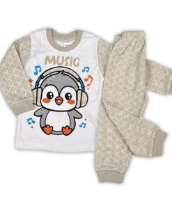 Παιδικό Σετ Πιτζαμάκι Μπλούζα και Παντελόνι με Σχέδιο Πιγκουινάκι "Music" - Μπεζ (111272)