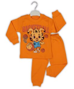 Παιδικό Σετ Πιτζαμάκι Μπλούζα και Παντελόνι με Σχέδιο Τιγράκι "Basketball" - Πορτοκαλί (111267)
