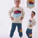 Παιδικό Σετ Χοντρές Φόρμες Φούτερ, Μπλούζα και Παντελόνι με Ήρωα Κινουμένων Σχεδίων - Μπεζ (ΧΟΤ-111611)