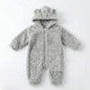 Βρεφικό Φορμάκι Fleece με Κουκούλα και Αυτάκια - Γκρι Ανοιχτό (112686)