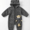 Βρεφικό Φορμάκι Fleece με Κουκούλα με Αυτάκια και 3D Αρκουδάκι - Ανθρακί (112676)