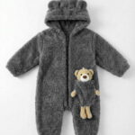 Βρεφικό Φορμάκι Fleece με Κουκούλα με Αυτάκια και 3D Αρκουδάκι - Ανθρακί (112676)