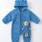 Βρεφικό Φορμάκι Fleece με Κουκούλα με Αυτάκια και 3D Αρκουδάκι - Μπλε (112681)