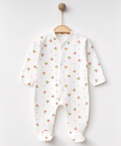 Βρεφικό Φορμάκι με Σχέδιο Κερασάκια με Κλειστά Ποδαράκια - Άσπρο (112516)