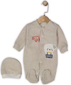 Βρεφικό Φορμάκι Βελουτέ και Σκουφάκι με Σχέδιο Αρκουδάκι "Let's Go" - Γκρι (111300)