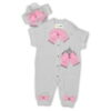 Βρεφικό Κοντομάνικο Φορμάκι Αμπιγιέ με Κορώνα, Φιόγκους και Κορδέλα - Ροζ (112654)