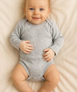 Βρεφικό Κορμάκι Μακρυμάνικο Μονόχρωμο σε Γκρι Χρώμα (111117)