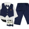 Βρεφικό Σετ 5 Kομμάτια με Πουκάμισο με Αποσπώμενο Παπιγιόν, Γιλέκο Φράκο, Παντελονι και Παπουτσάκια - Σκούρο Μπλε (112605)