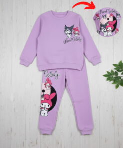 Βρεφικό Σετ Χοντρές Φόρμες Φούτερ, Μπλούζα και Παντελόνι με Ήρωα Κινουμένων Σχεδίων - Λιλά (ΚΟΥΡ-112430)