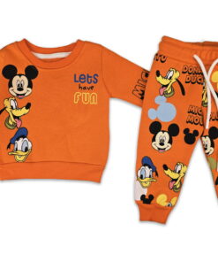 Βρεφικό Σετ Χοντρές Φόρμες Φούτερ, Μπλούζα και Παντελόνι με Ήρωα Κινουμένων Σχεδίων - Πορτοκαλί (ΜΙΚ-111906)