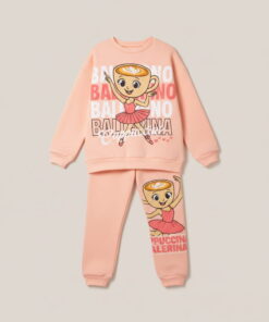 Βρεφικό Σετ Χοντρές Φόρμες Φούτερ, Μπλούζα και Παντελόνι με Ήρωα Κινουμένων Σχεδίων - Σομόν (ΚΑΠΟΥ-112441)