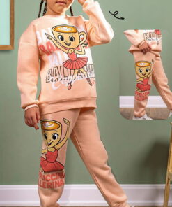 Βρεφικό Σετ Χοντρές Φόρμες Φούτερ, Μπλούζα και Παντελόνι με Ήρωα Κινουμένων Σχεδίων - Σομόν (ΚΑΠΟΥ-112441)