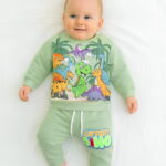 Βρεφικό Σετ Χοντρές Φόρμες Φούτερ, Μπλούζα και Παντελόνι με Σχέδιο Δεινόσαυρους - Βεραμάν (111940)