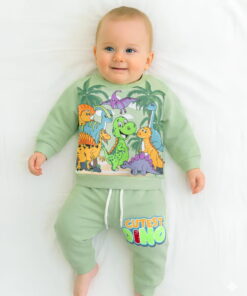 Βρεφικό Σετ Χοντρές Φόρμες Φούτερ, Μπλούζα και Παντελόνι με Σχέδιο Δεινόσαυρους - Βεραμάν (111940)