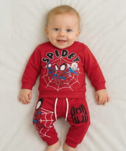 Βρεφικό Σετ Χοντρές Φόρμες Φούτερ, Μπλούζα και Παντελόνι με Σχέδιο Υπερήρωα - Κόκκινο (ΣΠΑΙ-111962)