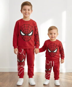 Βρεφικό Σετ Χοντρές Φόρμες Φούτερ, Μπλούζα και Παντελόνι με Σχέδιο Υπερήρωα - Κόκκινο (ΣΠΑΙ-111990)