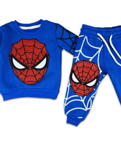 Βρεφικό Σετ Χοντρές Φόρμες Φούτερ, Μπλούζα και Παντελόνι με Σχέδιο Υπερήρωα - Μπλε (ΣΠΑΙ-112040)