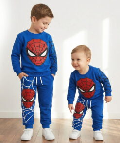 Βρεφικό Σετ Χοντρές Φόρμες Φούτερ, Μπλούζα και Παντελόνι με Σχέδιο Υπερήρωα - Μπλε (ΣΠΑΙ-112040)