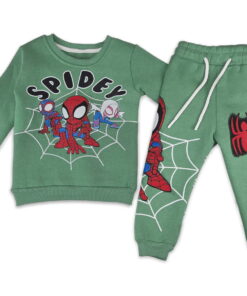 Βρεφικό Σετ Χοντρές Φόρμες Φούτερ, Μπλούζα και Παντελόνι με Σχέδιο Υπερήρωα - Βεραμάν (ΣΠΑΙ-111971)