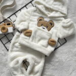 Βρεφικό Χειμερινό Σετ, Μπλούζα και Παντελόνι Fleece με Σχέδιο Αρκουδάκι - Άσπρο (112893)