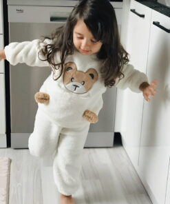 Βρεφικό Χειμερινό Σετ, Μπλούζα και Παντελόνι Fleece με Σχέδιο Αρκουδάκι – Άσπρο (112893)