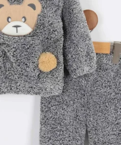 Βρεφικό Χειμερινό Σετ, Μπλούζα και Παντελόνι Fleece με Σχέδιο Αρκουδάκι - Γκρι (111106)