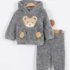 Βρεφικό Χειμερινό Σετ, Μπλούζα και Παντελόνι Fleece με Σχέδιο Αρκουδάκι - Γκρι (111106)