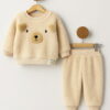 Βρεφικό Χειμερινό Σετ Μπλούζα και Παντελόνι Fleece με Σχέδιο Αρκουδάκι - Κρεμ (112591)
