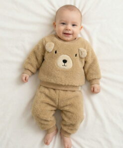 Βρεφικό Χειμερινό Σετ Μπλούζα και Παντελόνι Fleece με Σχέδιο Αρκουδάκι - Μπεζ (112565)