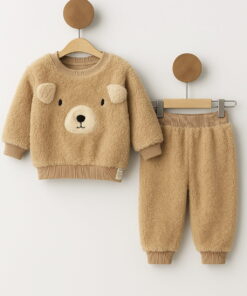 Βρεφικό Χειμερινό Σετ Μπλούζα και Παντελόνι Fleece με Σχέδιο Αρκουδάκι - Μπεζ (112565)
