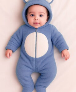 Βρεφικό Φορμάκι Fleece με Σχέδιο Αρκουδάκι και Ενιαία Κουκούλα - Μπλε (112986)