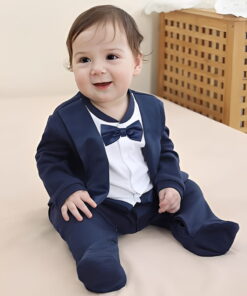 Βρεφικό Luxury Φορμάκι Εξόδου Ολόσωμο Στυλ Σμόκιν – Σκούρο Μπλε (113147)